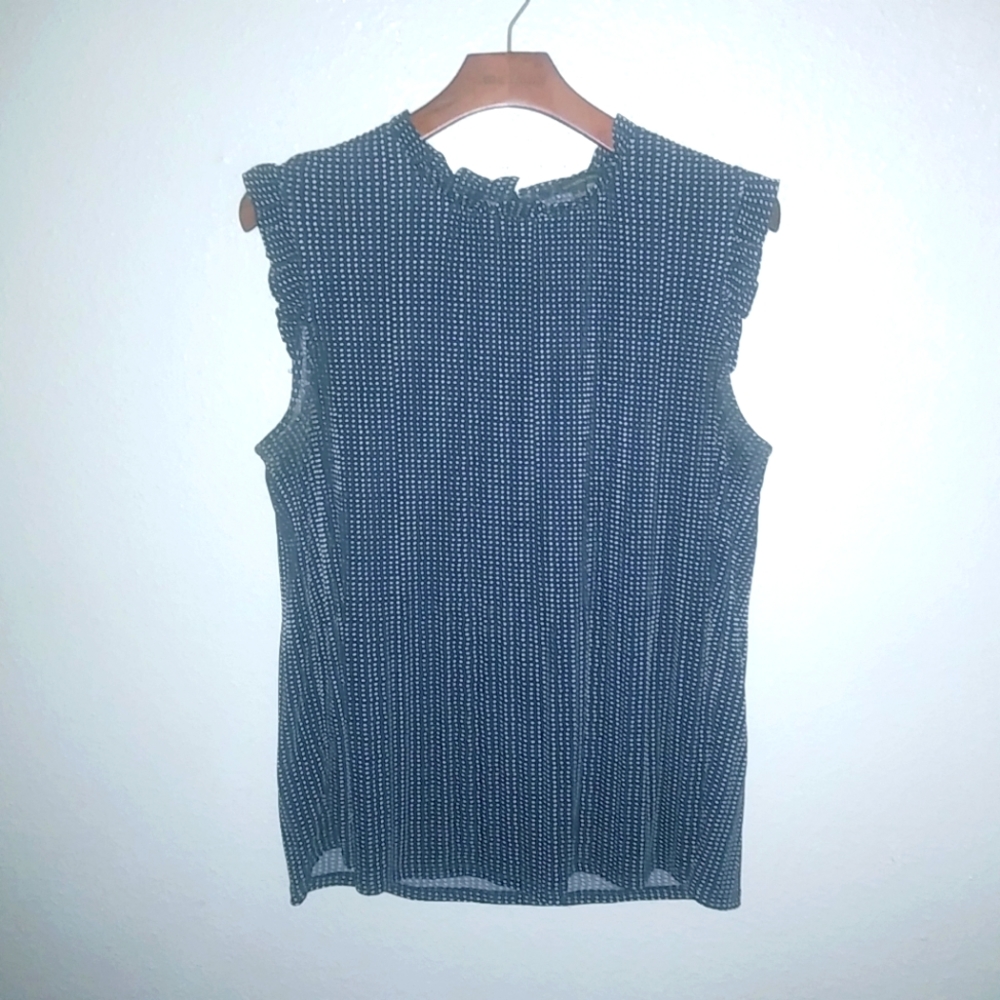 Adrianna Papell Navy Blue Polka Dot Sleeveless Blouse